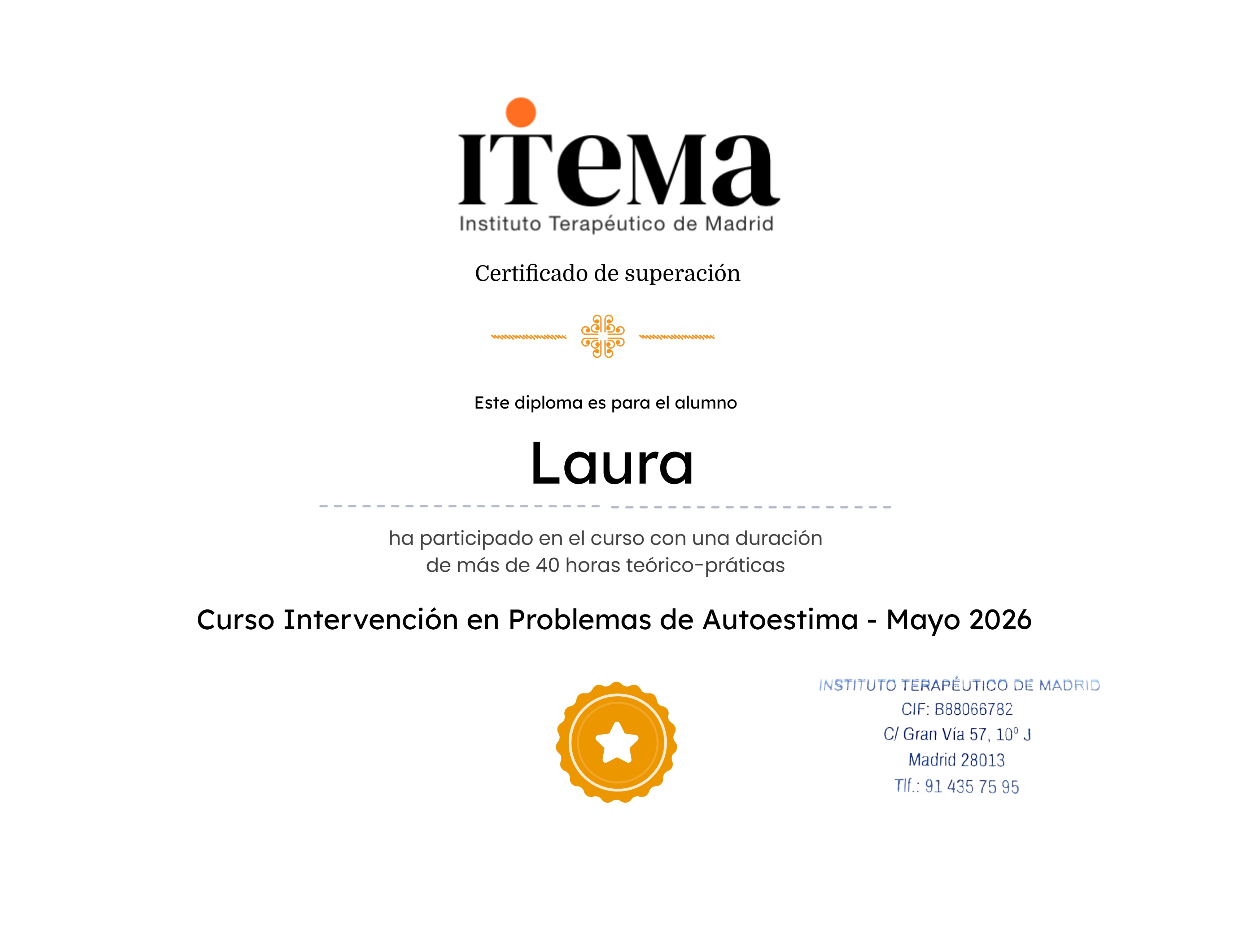 Curso Intervención en Problemas de Autoestima - Mayo 2026